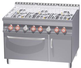 Masina gatit 6 arzatoare, cuva apa + cuptor GN 2/1 si dulap neutru,gaz, linia 900 CFA6-912GV LOTUS#1