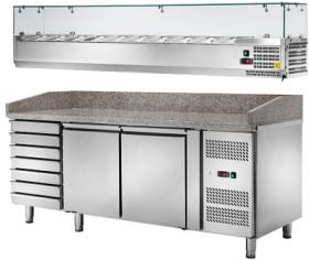Masa pizza 2 usi+kit sertare cu vitrina ingrediente si blat din granit MP2612TN+VI20433#1