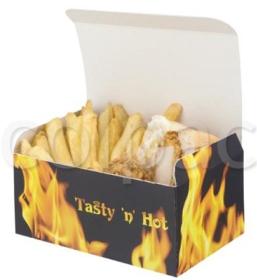 Cutie meniu - Printed Small Rectangular Paperboard Box ‘Tasty ‘n’ Hot’ 01FC0TH2 COLPAC#1