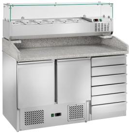 Masa pizza 2 usi+kit sertare cu vitrina ingrediente si blat din granit MPST903PD+VI14433#1